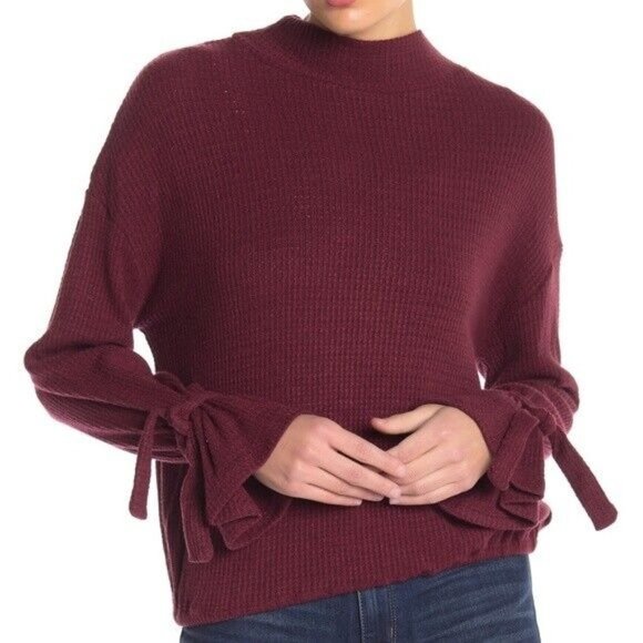 William Rast Womens Burgundy Red Elle Thermal Top Small Mock Neck Soft NEW - Picture 2 of 3